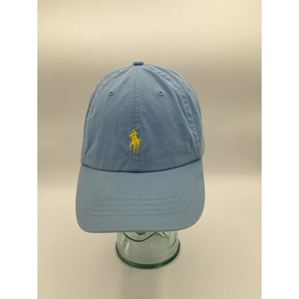 Polo Ralph Lauren Hat Cap Leather Strapback Men's Yellow Pony Baby Blue Hat